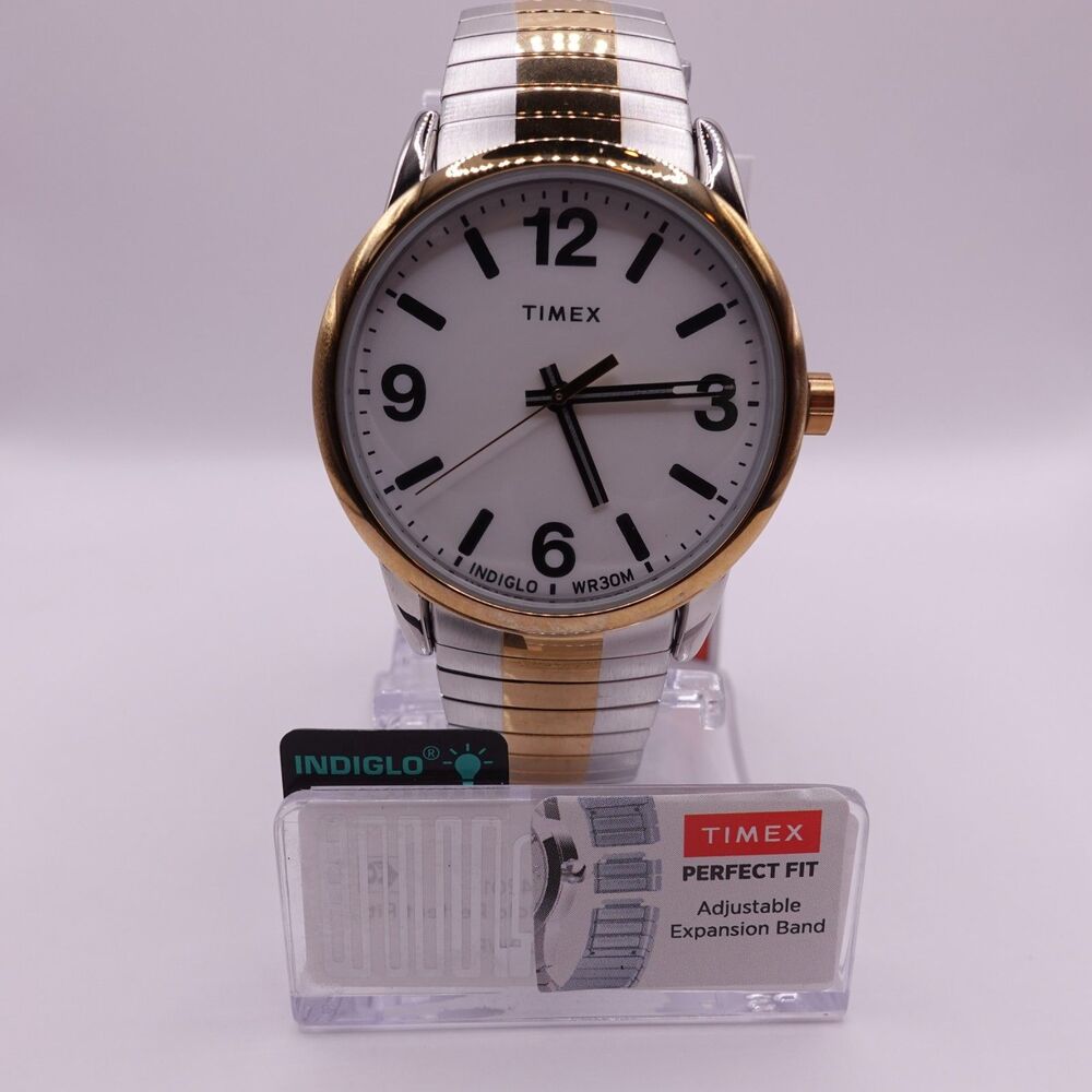 Men's Timex Easy Reader Bold Indiglo Two Tone Perfect Fit 38mm Quartz Watch New